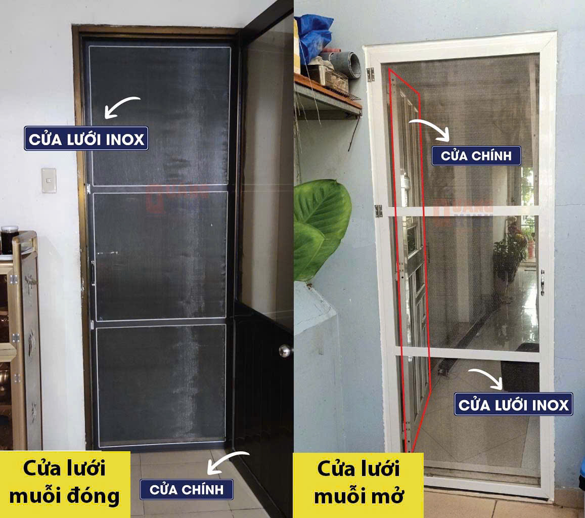 Cửa lưới inox hệ đóng mở có bản lề